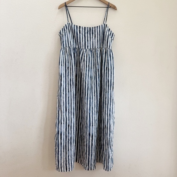 Vince Painterly Stripe Ruched Dress In Coastal Blue 14 - Picture 2 of 9